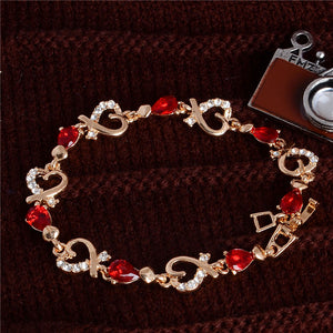 Colorful Austrian Crystal Fashion Heart Chain Bracelet