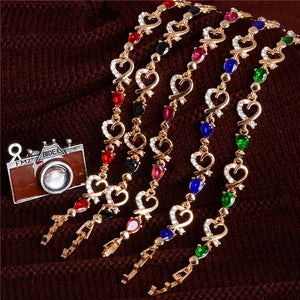 Colorful Austrian Crystal Fashion Heart Chain Bracelet