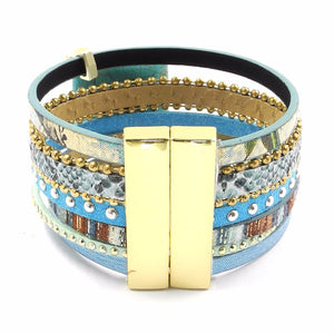 blue leather  stone charm magnet buckle bracelets