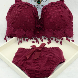 Embroidery Tassel Cotton Bra Panty Set