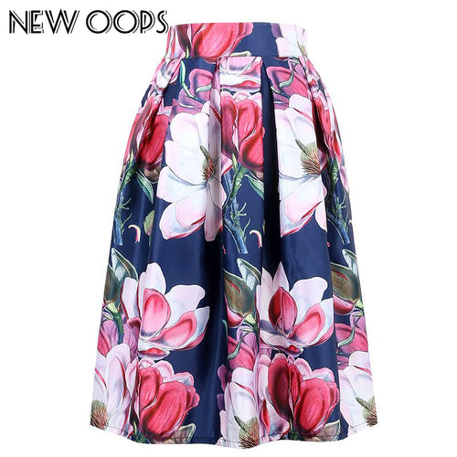 Sundress Vintage Floral Print Ball Gown Pleated Midi Skater Skirts