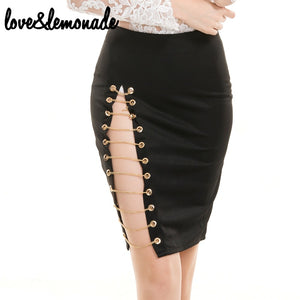 Black Gold Chain Cut Out Slim Skirt