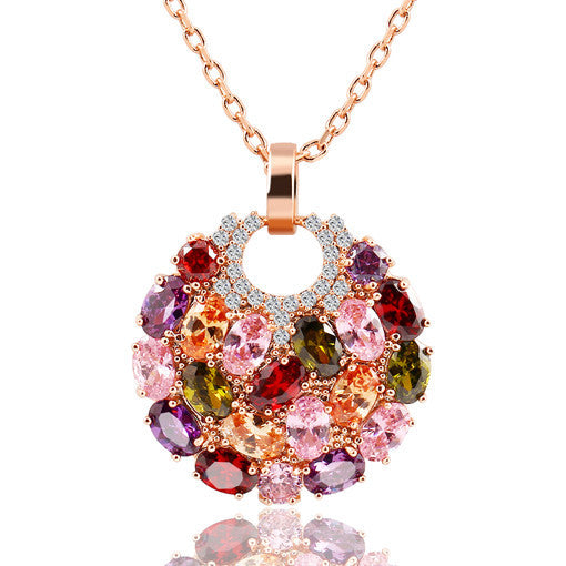 Trendy Alloy Link Chain Colorful Round Crystal Pendant