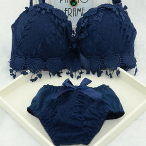 Embroidery Tassel Cotton Bra Panty Set