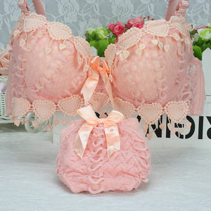 Embroidery Tassel Cotton Bra Panty Set