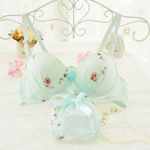 Push Up Gather Underwear Female Embroidered Bra Set