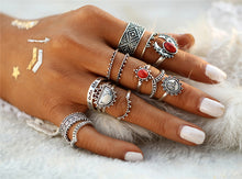 14PCs/Set Vintage Tibet Lucky Red Antique Midi Ring Set