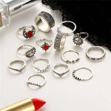 14PCs/Set Vintage Tibet Lucky Red Antique Midi Ring Set