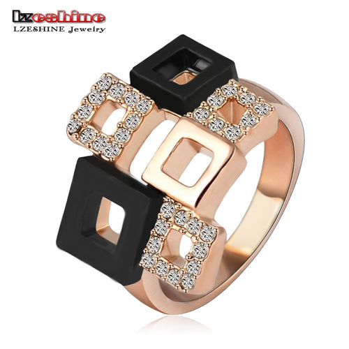 Geometric Crystals Rose Gold/Silver Color Austrian Crystal Square Ring Full Size