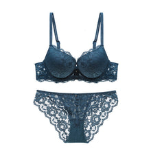 solid flower lace bra set