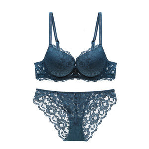 solid flower lace bra set