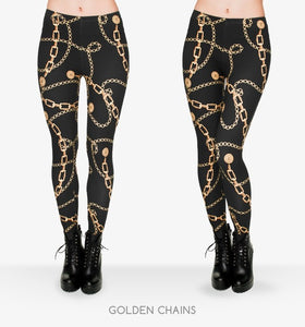 High Elasticity Gold Chains Legging