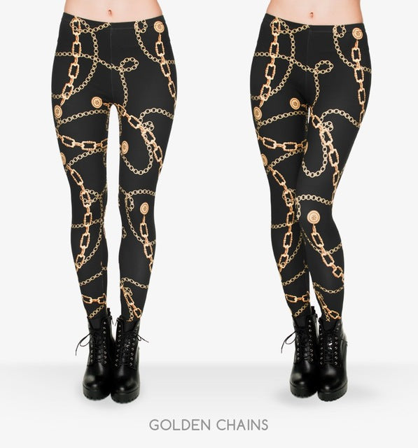 High Elasticity Gold Chains Legging