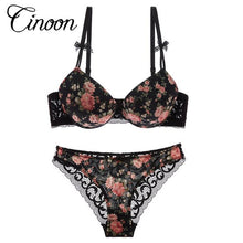 Silk Lace Flower Push up Big Bow Bra and Hollow out Panties