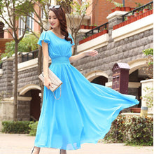 Chiffon Solid V-Neck Causal Loose Style Maxi