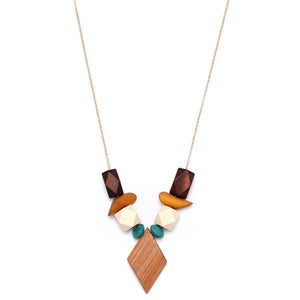 Multicolor Geometric Wood Pendant Necklace