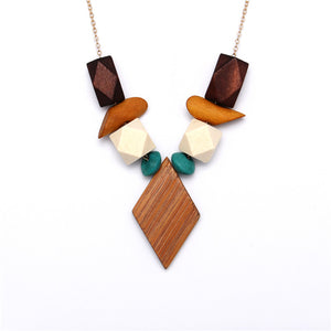 Multicolor Geometric Wood Pendant Necklace