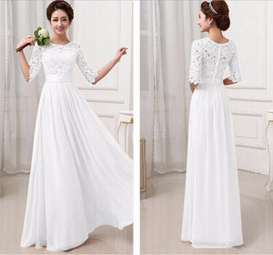 Elegant Floral Lace Chiffon Floor Length Pleated Maxi Dress