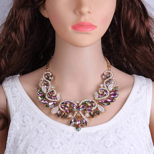 New Spring Colorful Crystal Maxi Statement Necklace