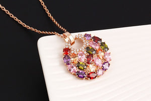 Trendy Alloy Link Chain Colorful Round Crystal Pendant