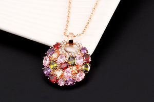 Trendy Alloy Link Chain Colorful Round Crystal Pendant