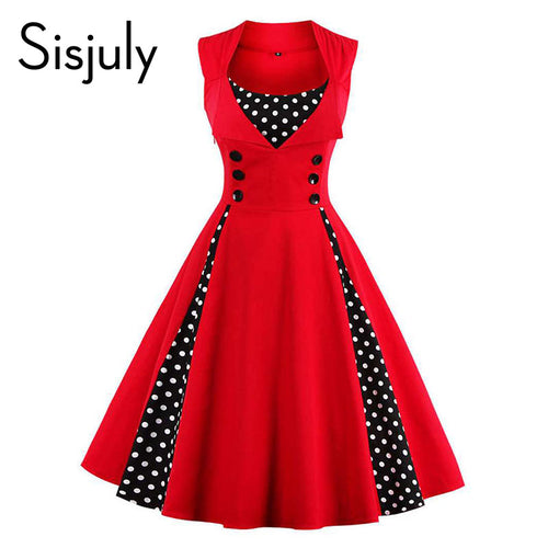 red polka dots patchwork sleeveles elegant vintage dress