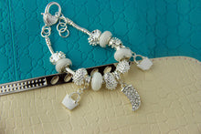 BAMOER Silver Color Crystal Charm Bracelets & Bangles With White Murano Glass Beads Handmade Jewelry PA1336