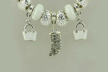 BAMOER Silver Color Crystal Charm Bracelets & Bangles With White Murano Glass Beads Handmade Jewelry PA1336