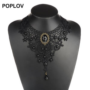 POPLOV Vintage Black&White Lace Choker Necklace