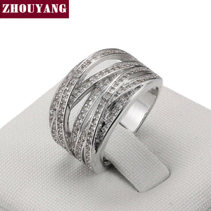 Luxurious Hollowed-out Cubic Zirconia Silver Color Ring