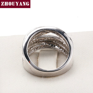 Luxurious Hollowed-out Cubic Zirconia Silver Color Ring