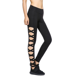 Activewear Cross Women Leggings Black Cut Out