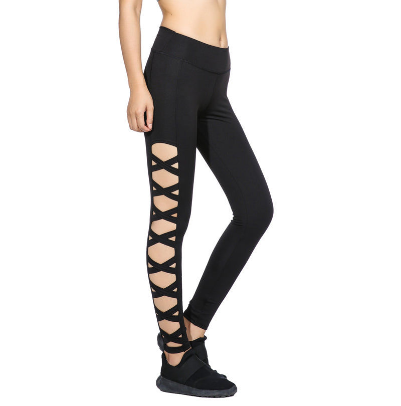 Activewear Cross Women Leggings Black Cut Out