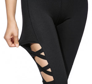 Activewear Cross Women Leggings Black Cut Out