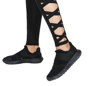 Activewear Cross Women Leggings Black Cut Out