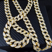 Iced Out Bling Rhinestone Crystal Goldgen Miami Cuban Link Chain