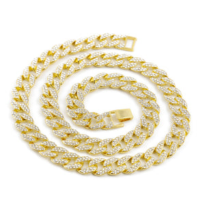 Iced Out Bling Rhinestone Crystal Goldgen Miami Cuban Link Chain