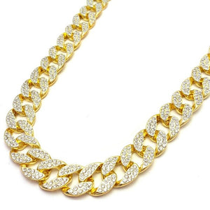 Iced Out Bling Rhinestone Crystal Goldgen Miami Cuban Link Chain