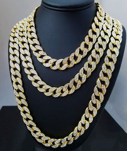 Iced Out Bling Rhinestone Crystal Goldgen Miami Cuban Link Chain