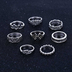 Retro hollow carved leaves elephant 8 sets of Midi Rings