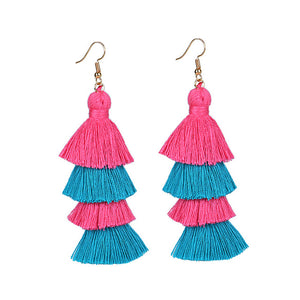 Summer Neon Tiered Long Tassel Earrings