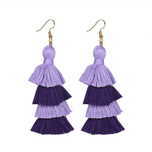 Summer Neon Tiered Long Tassel Earrings