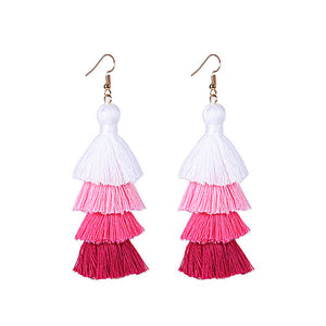 Summer Neon Tiered Long Tassel Earrings