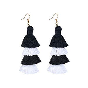 Summer Neon Tiered Long Tassel Earrings