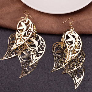 Rock Punk Big Leaf Geometric Water Drop Metal Long Dangle Earrings