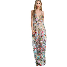 Multicolor Spaghetti Strap Deep V Neck  A Line Maxi Dress