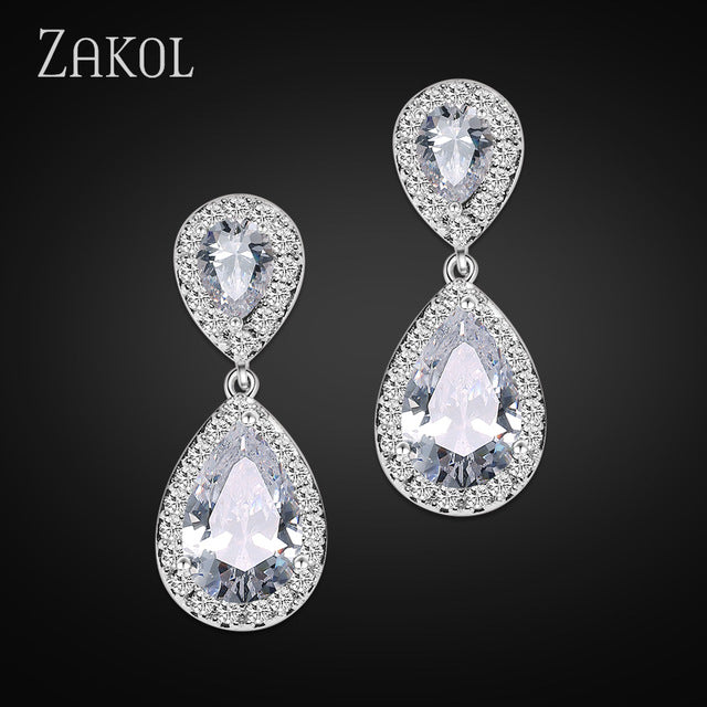 Nickle Free  Water Drop Crystal Zirconia Drop Earrings