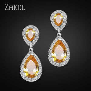 Nickle Free  Water Drop Crystal Zirconia Drop Earrings