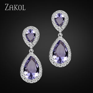 Nickle Free  Water Drop Crystal Zirconia Drop Earrings