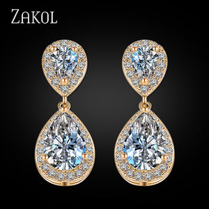 Nickle Free  Water Drop Crystal Zirconia Drop Earrings